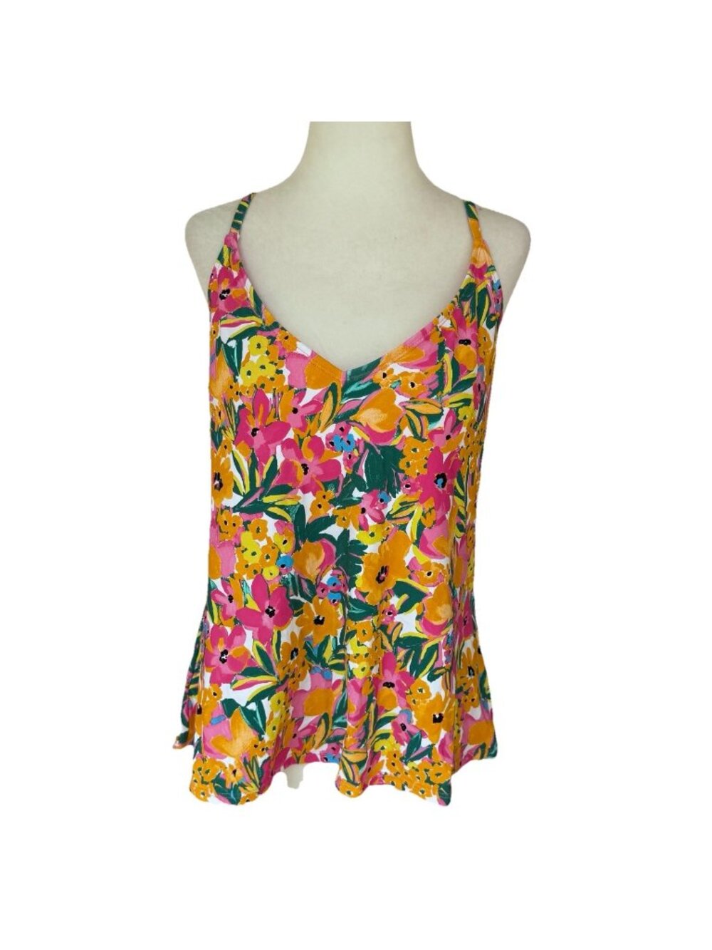 NWT New Anne Cole Women L Limited Edition UPF 50 Tankini Top Orange Pink Floral